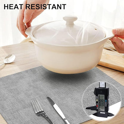 homing Faux Leather Heat Resistant Placemats 12 Packs, Waterproof Wipeable Dining PU Place Mats for Indoor & Outdoor, Easy to Clean, Light Grey