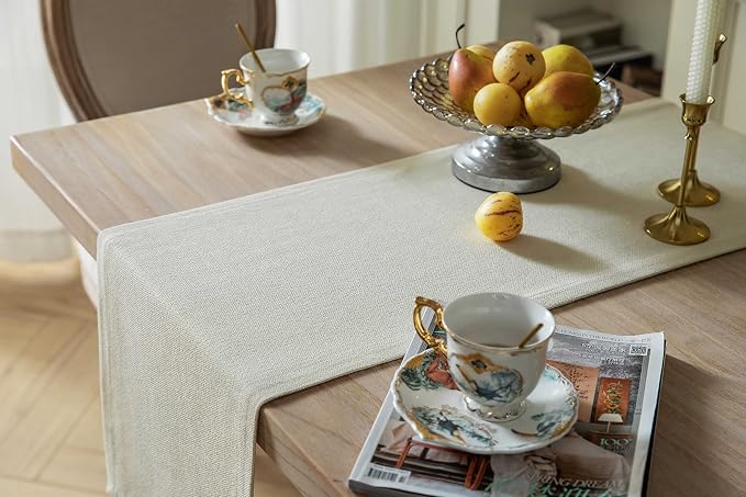 Burlap Style Farmhouse Table Runner, 14x48 Inches Cream | Thick Durable Fabric - Image 4