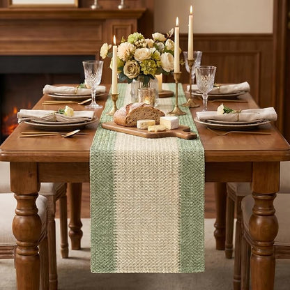 Artoid Mode Sage Green Farmhouse Rustic Paper Braided Table Runner, Seasonal - Image 2