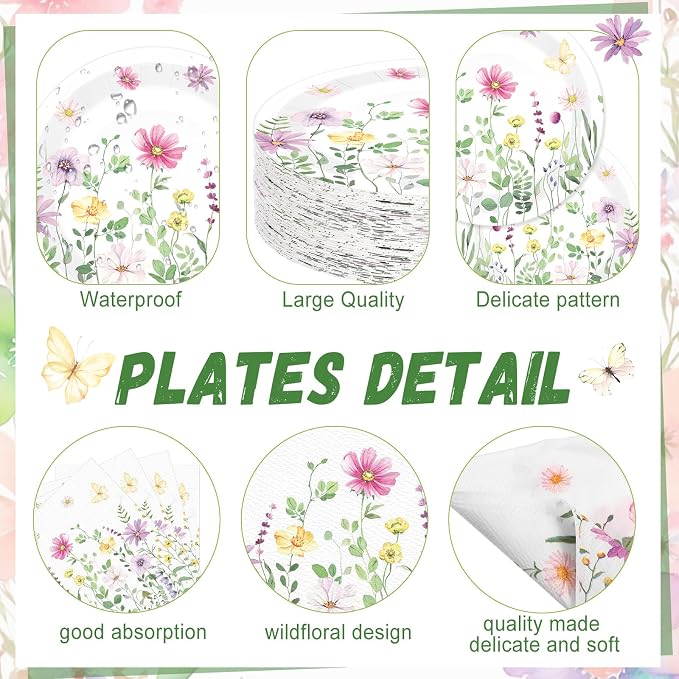 250 Pcs Wildflower Party Decorations Include Spring Summer Floral Paper Plates - Image 2
