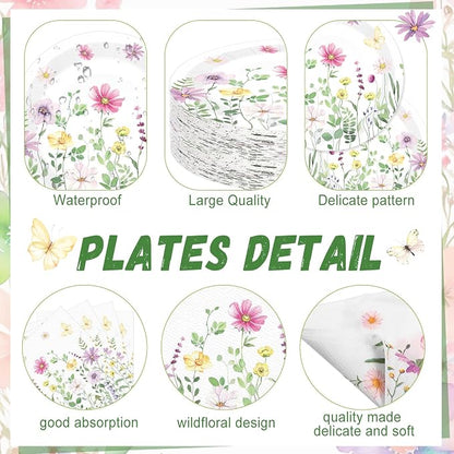 250 Pcs Wildflower Party Decorations Include Spring Summer Floral Paper Plates - Image 2