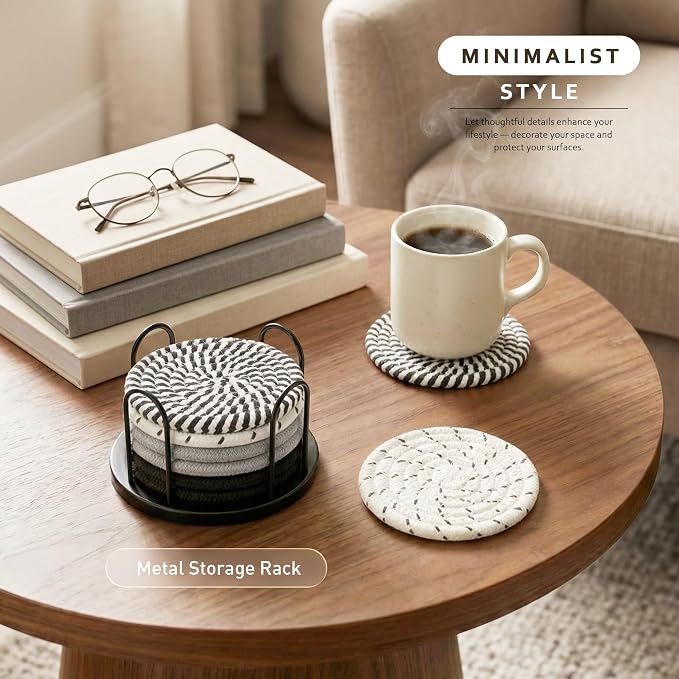 Lazebox Coasters Set of 8 for Drinks, 4 Inch Large Coasters for Coffee Table - Image 2