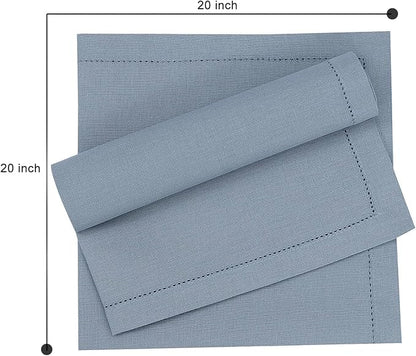 Ruvanti Premium Linen Napkins Set of 6-20x20 Inch, Classic Hemstitch, Mitered Corner Cloth Napkins - Soft, Elegant Dinner Napkins Cloth Washable for Weddings, Parties, Everyday Use - Grey