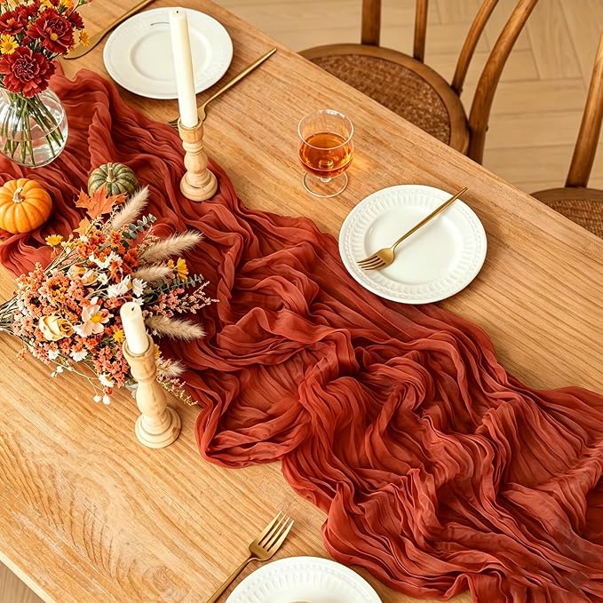 3Pcs Fall Table Runner, 10FT Thanksgiving Cheesecloth Table Runner 35*120inch - Image 2