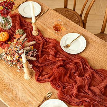 3Pcs Fall Table Runner, 10FT Thanksgiving Cheesecloth Table Runner 35*120inch - Image 2