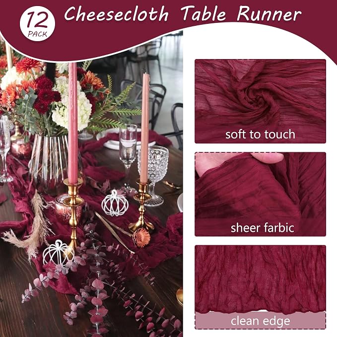 12 Pack Cheesecloth Table Runner 35x72 Inch Boho Gauze Table Runner Rustic - Image 4