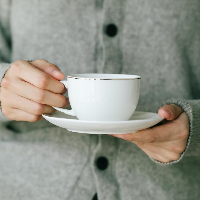 BTaT- Cappuccino Cups with Saucers 6 oz, Dishwasher Safe, Au Lait, Flat White - Image 6