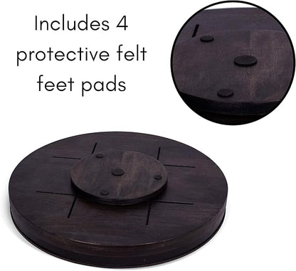 BIRDROCK HOME Wooden Lazy Susan Turntable - Spice Rack Organizer for Kitchen Table, Dining, Pantry and Countertop - Rotating Tray for Condiments - with Burnished Iron Accents - 18" Large, Black