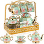 22 Pcs Porcelain Tea Set with Metal Holder, Vintage European Floral Tea Set by Suttmin