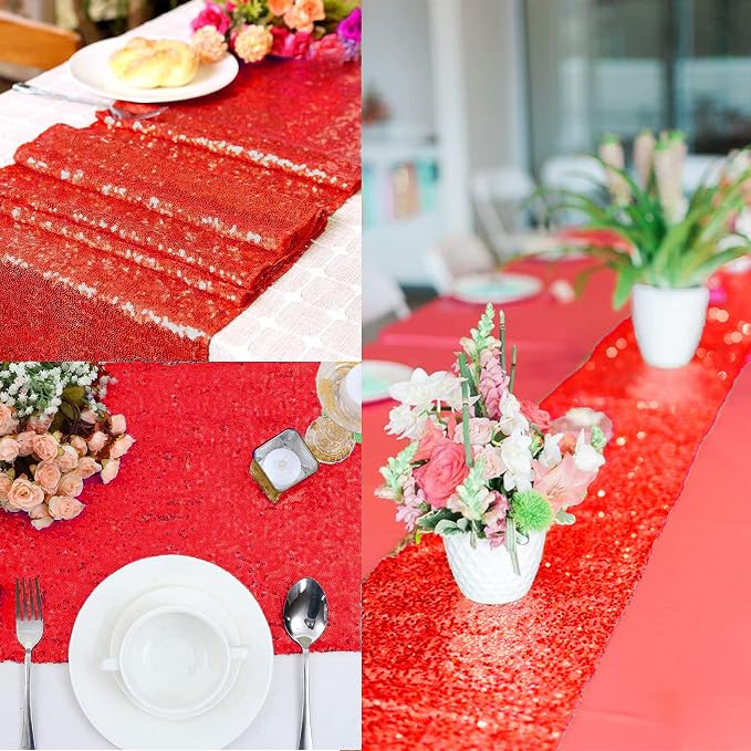 12 Packs 12 X 72 Inch Red Sequin Table Runner Glitter Dining Table Runner - Image 9