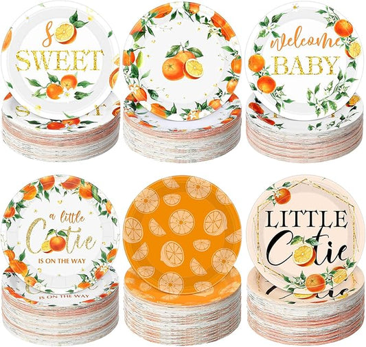 60 Pcs 7 Inch Little Cutie Paper Plates Orange Baby Shower Plates Decorations Fruit Orange Citrus Baby Shower Tableware a Little Cutie Is on the Way Party Supplies for Fruit Birthday Party
