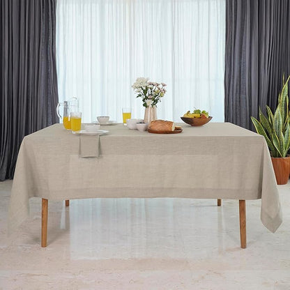 D'Moksha Homes Natural Linen Tablecloth 60 x 144 Inch - 100% Pure Linen Table Cloth for Rectangle Tables - Machine Washable Tablecloth for Valentines, Spring, Easter