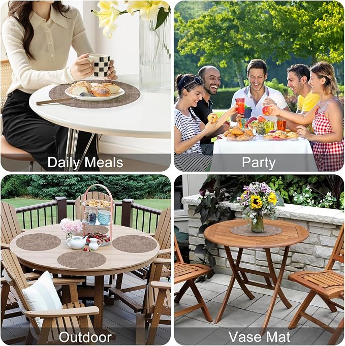 Homaxy Round Faux Leather Placemats and Coasters, Light Brown | Washable - Image 5