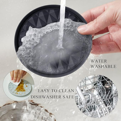Silicone Coasters for Drinks[6 Pack]- Cup Mat with Holder for Tabletop Protection-Non-Slip, Non-Stick, Coffee Table Decor, Great Gift for Any Occasion, Black