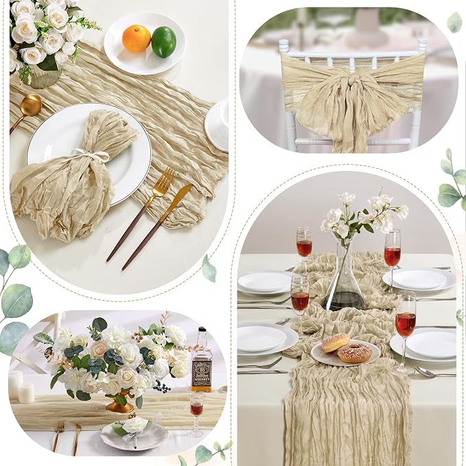 AGIRL Beige Cheesecloth Table Runner 10FT Fall Boho Gauze Home Decor | Rustic - Image 6