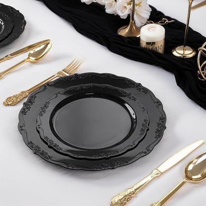 DaYammi 60PCS Black Plastic Plates, Heavy Duty Black Disposable Plates Premium - Image 2
