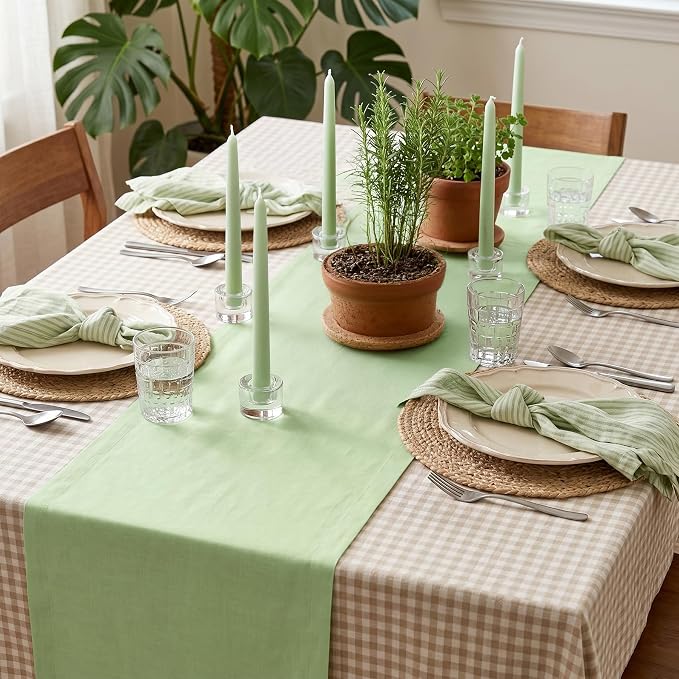 Solino Home 100% Linen Table Runner Pastel Green Woven, Fete 14 x 60 in | Table - Image 4