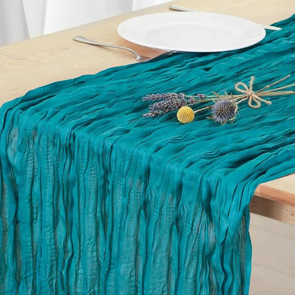 8 Pack Teal Green Cheesecloth Table Runner 120 Inch Boho Wedding Decor | by Fixwal
