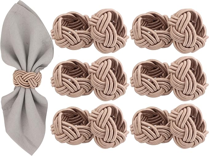 Boho Chic Napkin Rings Set of 12 – Beige Handwoven Rayon Napkin Holders by ALPHALivingHOME