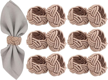 Boho Chic Napkin Rings Set of 12 – Beige Handwoven Rayon Napkin Holders by ALPHALivingHOME
