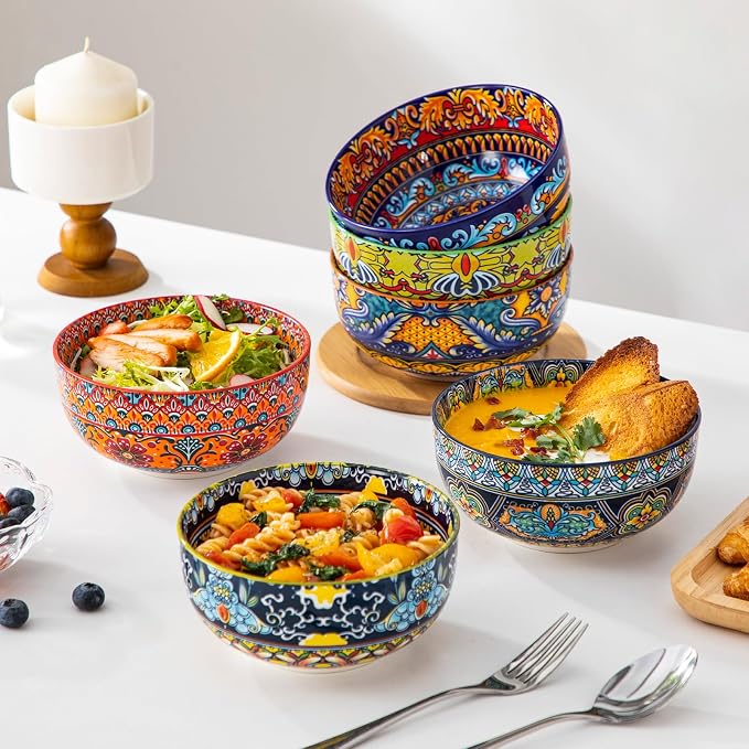 vancasso Cereal Bowls Set of 6, 28oz Porcelain Soup Bowls, Colorful | Bowls - Image 7