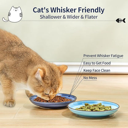 Selamica Ceramic Cat Food Bowl, 6 Inch Cat Bowls Whisker Friendly, Shallow Wide Kitten Plates for Food and Water, Set of 6, Gradient Blue