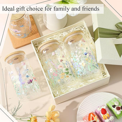 Mumufy 24 Pack Wildflower Glass Cups Gift Aesthetic Cute Glass Cup Tumbler - Image 6