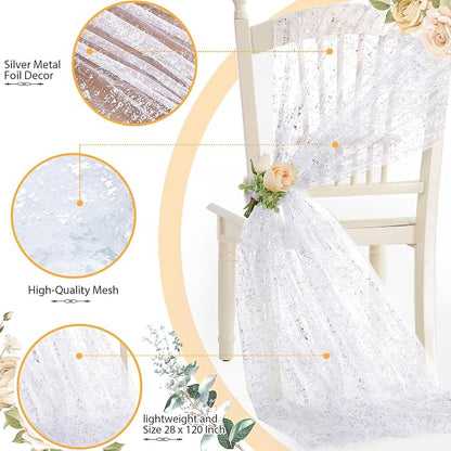 SiinvdaBZX 4 Pcs White Silver Sheer Tulle Table Runner 120 Inch/10 Ft Long | - Image 4