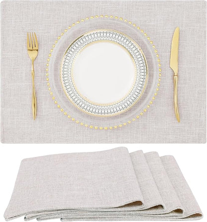 homing Cotton Linen Placemats Set of 4, Cloth Washable Farmhouse Dining Table Mats for Indoors & Outdoors, Easy to Clean, Neutral Beige, 13 x 19 Inch