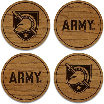LazerEdge Army West Point Black Knights Wooden Coaster Set - Cherry Wood - Officially Licensed Product - 4-Pack