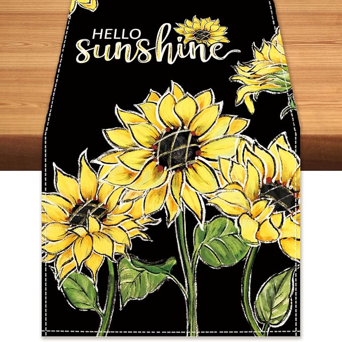 Summer Sunflower Hello Sunshine Table Runner Farmhouse Burlap Table Runners by BEAUTYROMANCEFORYOURLIFE