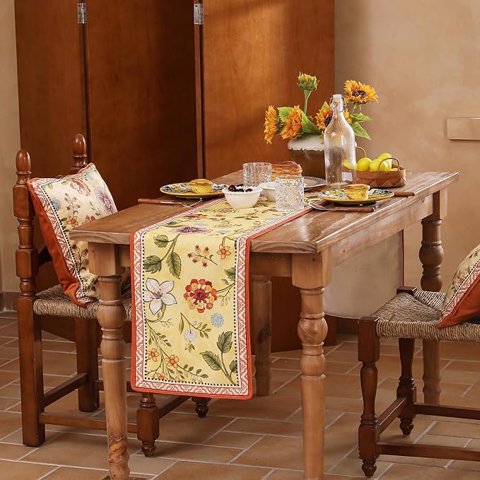 bilin gaier Designer French Linen Extra Long Table Runner, Floral Pattern - Image 3