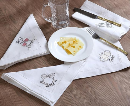 Bedding Craft Cotton Cloth Dinner Napkins Set of 12 – 18x18 Embroidered Motif with Decorative Hemstitch – Machine Washable Fabric Napkins for Weddings, Baby Showers, Christmas & Parties