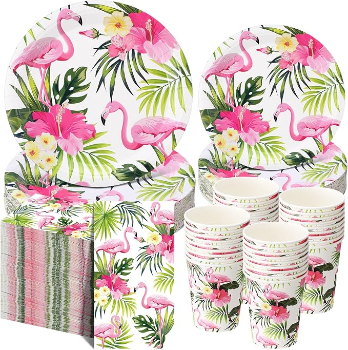 Funnymoom 250 Pcs Hawaiian Flamingo Party Decoration Luau Themed Paper Plates by Funnymoom