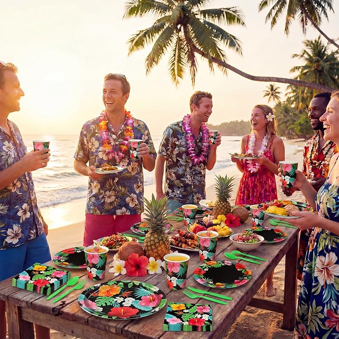 350 Pcs Hawaiian Luau Party Supplies 12 in Disposable Tropical Aloha Oval - Image 7
