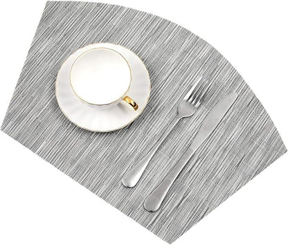 SHACOS Small Round Table Placemats Wedge Placemats with Centerpiece Round Placemat PVC Woven Table Mats Washable (7,Silver Grey)