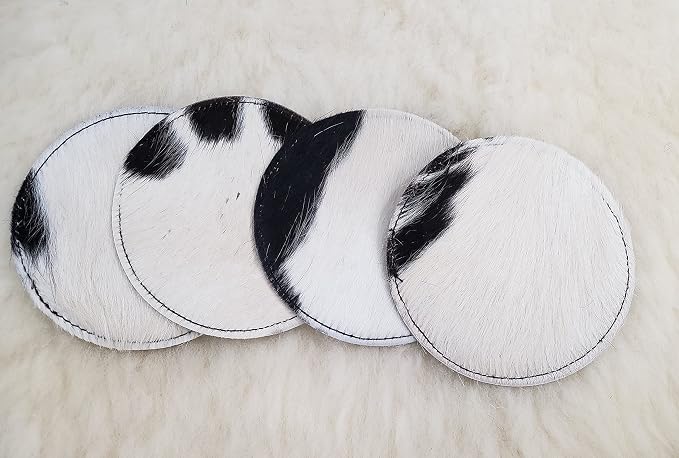 NGF Cowhide Coaster Set of 6 pcs Natural Cowhide Drink Coasters Hair On Round - Image 4
