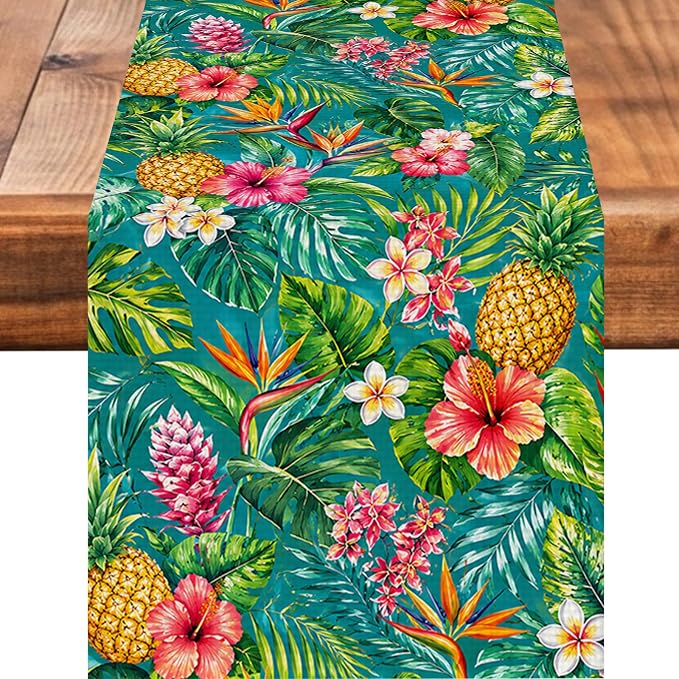 Tropical Pineapple Table Runner Burlap Kitchen Dining Linen Table Decoration by Worltoldb