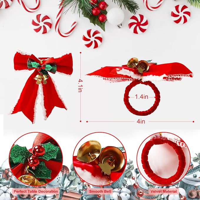 wonlex Christmas Napkin Rings Set of 6, Butterfly Handmade Napkin Ring Table - Image 7