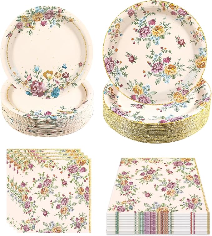 180Pcs Vintage Floral Party Supplies Paper Plates and Napkins Serve 60 | by Hpscdyo