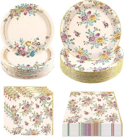 180Pcs Vintage Floral Party Supplies Paper Plates and Napkins Serve 60 | by Hpscdyo