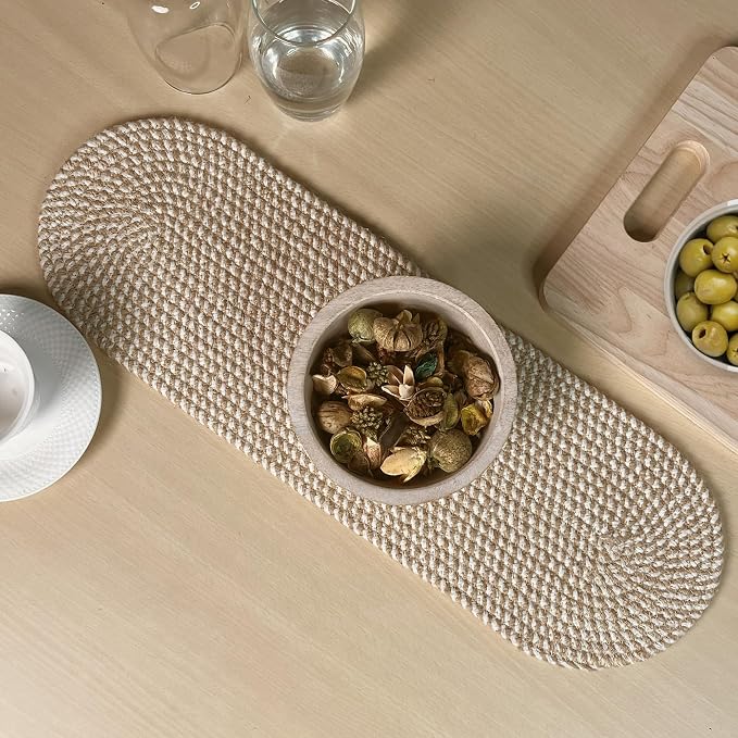 Oval Jute & Cotton Woven Braided Table Runner, Size -8 x 24 Inches, Color - Image 2