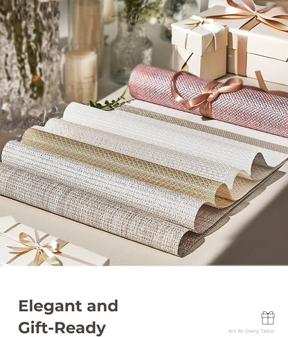 Leetaltree Luxury Pink Iridescent Placemats Set of 8 - Waterproof Washable for Wedding, Anniversary, Festive and Daily Use - Sparkling Table Mats Table Decor - Hand-Cut