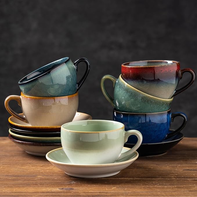 Porcelain Coffee Cup with Saucer Spoon, Vintage Design Ceramic Latte Art - Image 8