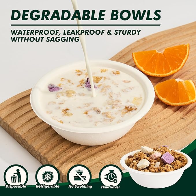 Paper Bowls 12 oz, Disposable Compostable Soup Bowls, Heavy Duty Biodegradable - Image 2
