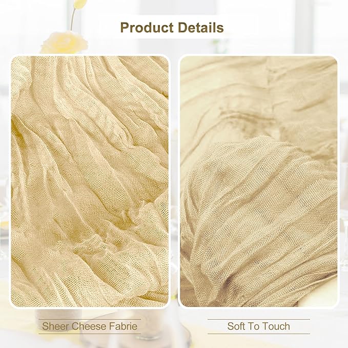 1 Pack Beige Cheesecloth Table Runner 35x120 Inch 10Ft Rustic Gauze Cheese - Image 2