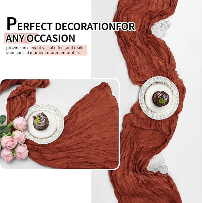 4 Pack Terracotta Cheesecloth Table Runner 10Ft, Fall Table Runner 21.5 x 120 - Image 5