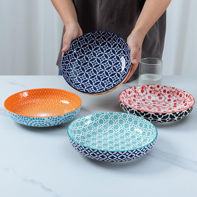 LEHAHA Porcelain Pasta Bowls, 32oz Ceramic Dinneware Dinner Bowls Set of 4 - Image 5