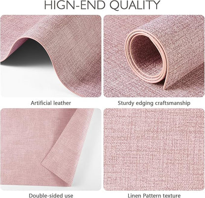 Faux Leather Placemats Set of 4 Washable PU Table mats for Kitchen Table - Heat Resistant, Waterproof, Easy Clean, Anti Slip 11.8" x 17" (Pink-4 Pack)