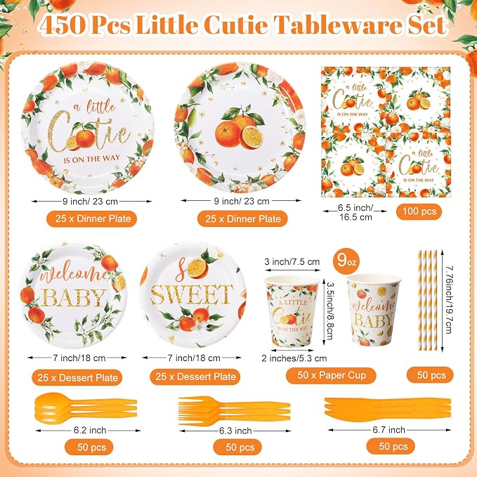 450 Pcs Little Cutie Baby Shower Tableware Set Decorations A Little Cutie is on - Image 2